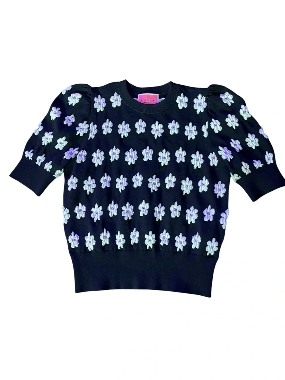 kate spade Black Daisy Puff-Sleeve Knit Top as seen on riverdale